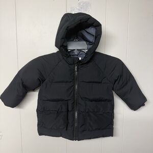 Zara Kids Puffer Jacket Hooded Full Zip Black 9-12 Months GUC